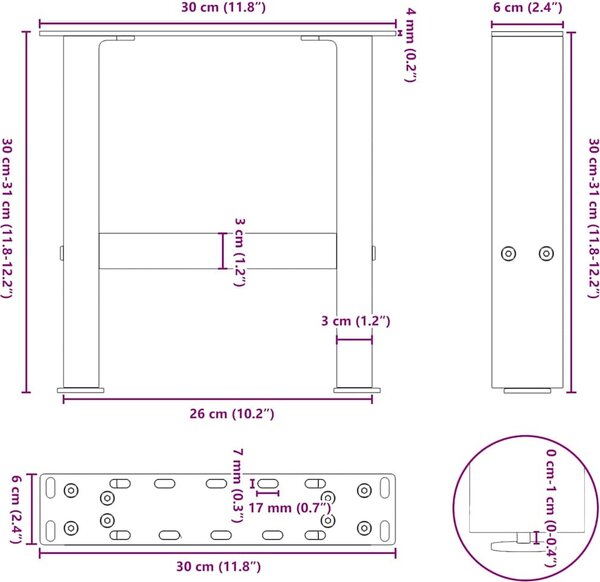 VidaXL Nohy konzolového stolku 2 ks ocelové [4013252] Barva: Bílá, Velikost: 38 x (72-73) cm