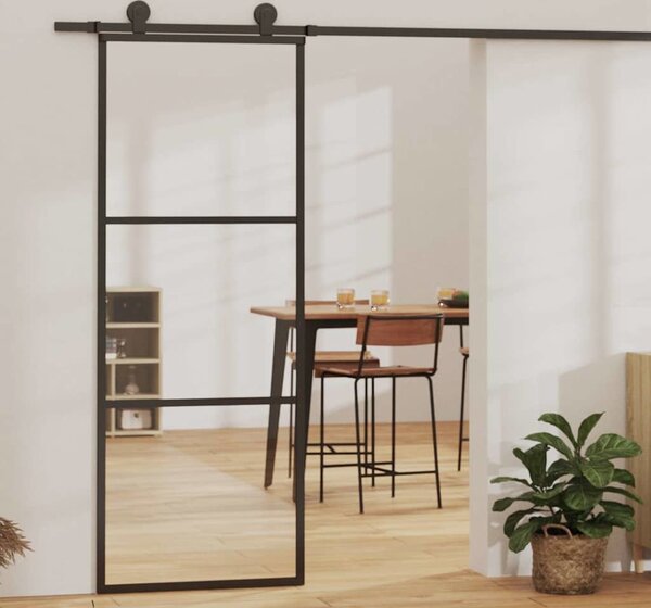 VidaXL Posuvné dveře s kováním ESG sklo a hliník, 2 vodorovné tyče [3081939] Velikost: 90 x 205 cm (183 cm sliding rail)