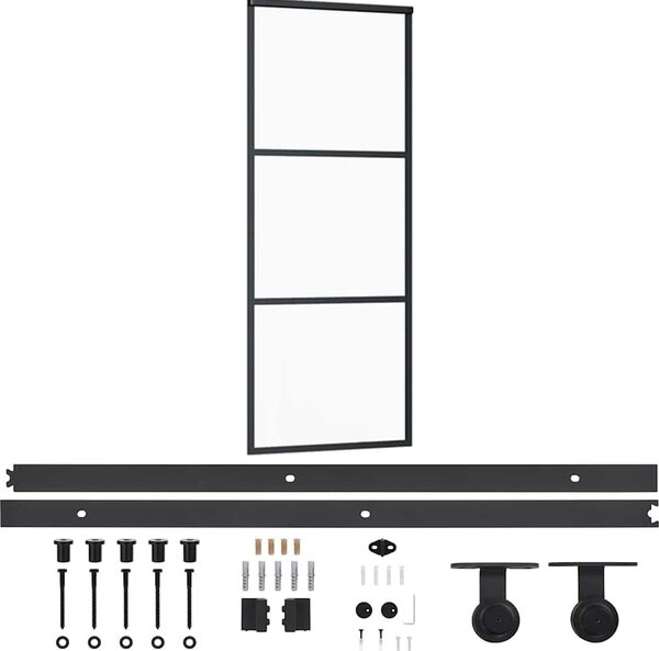 VidaXL Posuvné dveře s kováním ESG sklo a hliník, 2 vodorovné tyče [3081939] Velikost: 90 x 205 cm (183 cm sliding rail)