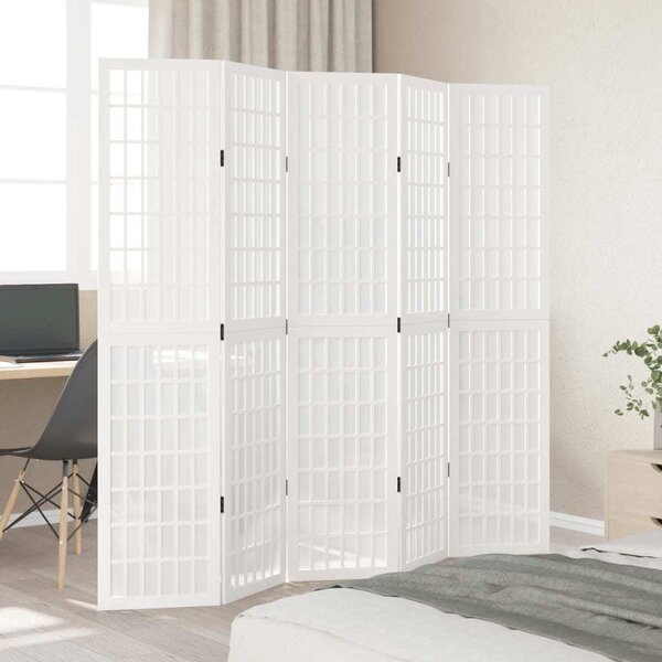 VidaXL Paraván 5dílný bílý masivní dřevo pavlovnie, vnitřní materiál kompozitní dřevo [358790] Velikost: 40 x 220 cm