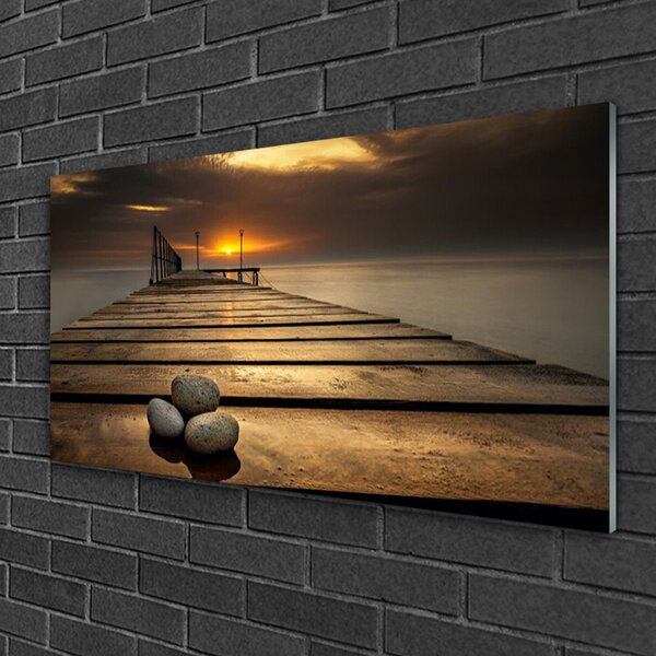 Obraz na skle Moře Molo Západ Slunce 100x50 cm 2 Přívěsky
