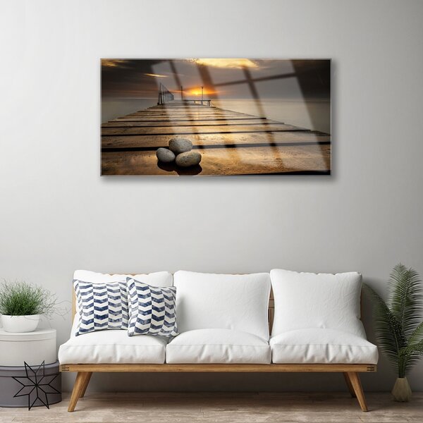 Obraz na skle Moře Molo Západ Slunce 100x50 cm 2 Přívěsky