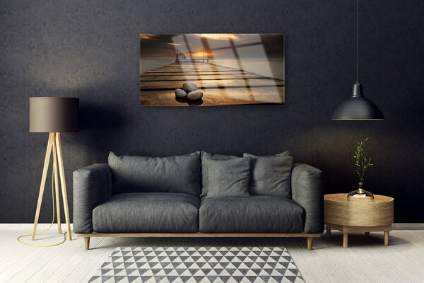 Obraz na skle Moře Molo Západ Slunce 100x50 cm 2 Přívěsky