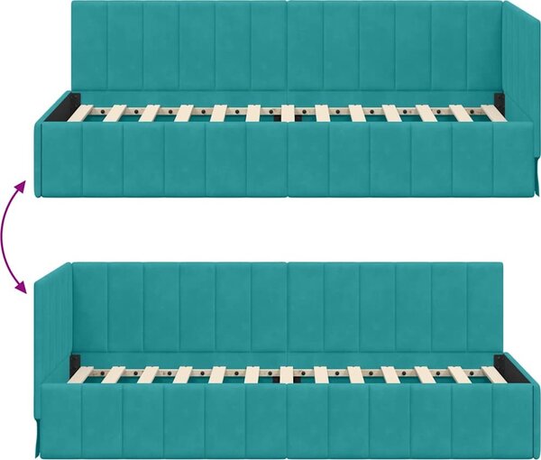 VidaXL Rohový rám postele Samet, matrace zahrnuta ne [42016295] Barva: Tyrkysová, Velikost: 90 x 200 cm (rám 204 x 94 x 72 cm)