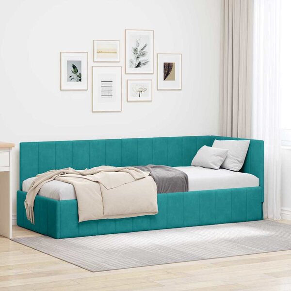VidaXL Rohový rám postele Samet, matrace zahrnuta ne [42016295] Barva: Tyrkysová, Velikost: 90 x 200 cm (rám 204 x 94 x 72 cm)
