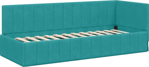 VidaXL Rohový rám postele Samet, matrace zahrnuta ne [42016295] Barva: Tyrkysová, Velikost: 90 x 200 cm (rám 204 x 94 x 72 cm)