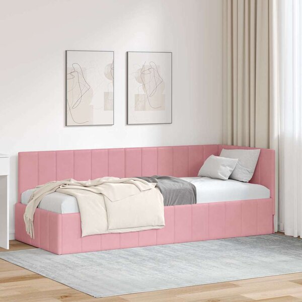 VidaXL Rohový rám postele Samet, matrace zahrnuta ne [42016295] Barva: Tyrkysová, Velikost: 90 x 200 cm (rám 204 x 94 x 72 cm)