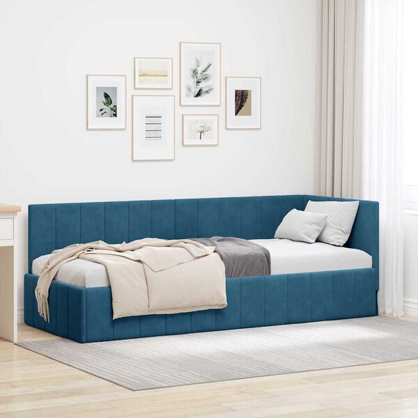 VidaXL Rohový rám postele Samet, matrace zahrnuta ne [42016295] Barva: Tyrkysová, Velikost: 90 x 200 cm (rám 204 x 94 x 72 cm)