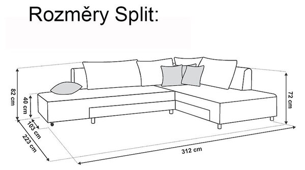 Split Rohová sedací souprava na trvalé spaní