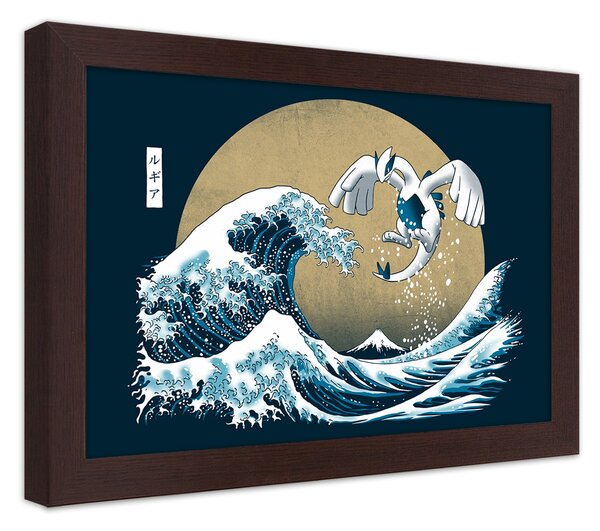 Gario Plakát Tsunami - japonský motiv Barva rámu: Hnědá, Velikost: 100 x 70 cm