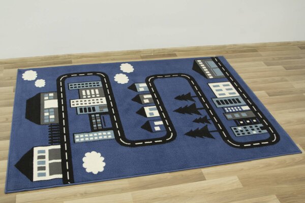 Dětský koberec Kids 534451/94955 - Uličky mezi domky, modrý