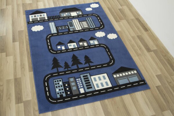 Dětský koberec Kids 534451/94955 - Uličky mezi domky, modrý
