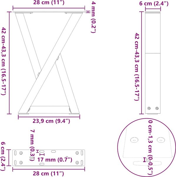 VidaXL Nohy k jídelnímu stolu 2 ks 90 x (72-73,3) cm ocelové [4012699] Barva: Černá, Velikost: 80 x (72-73.3) cm