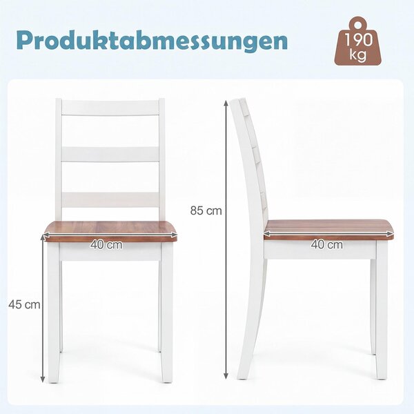 KOMFOTTEU, jídelní židle, set 2 kusů, kuchyňská židle s nohami z kaučukového dřeva, nosnost do 190 kg, jídelní židle s prohnutým opěradlem a lamelovou sedací plochou, dřevěná židle do jídelny a kuchyně, bílá barva