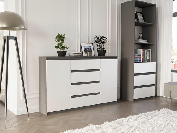 Komoda 160 cm zásuvky dveře skříňka FRAMIRE R-160-S4 antracit mix