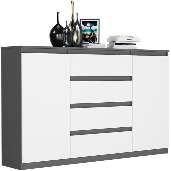 Komoda 160 cm zásuvky dveře skříňka FRAMIRE R-160-S4 antracit mix