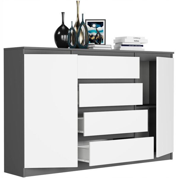 Komoda 160 cm zásuvky dveře skříňka FRAMIRE R-160-S4 antracit mix