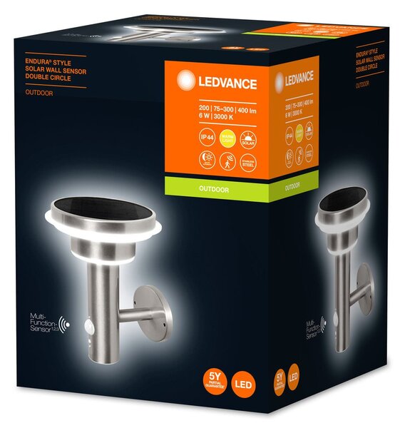 Solární nástěnné LED světlo SOLAR POST 6W, čidlo, stříbrné