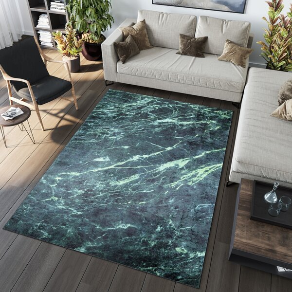 Makro Abra Kusový koberec pratelný TOSCANA 40530 Abstraktní pogumovaný černý zelený Rozměr: 80x200 cm