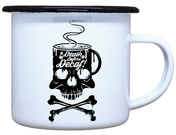 Smaltovaný plecháček s potiskem Decaf Objem: 330 ml