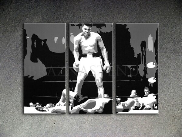 Ručně malovaný POP Art Muhamad Ali 3 dílný 120x80cm