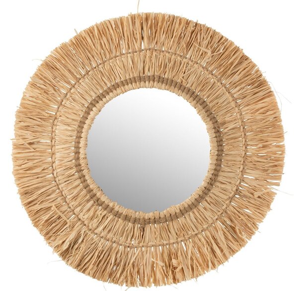 Nástěnné kulaté zrcadlo v rámu z přírodní trávy Raffia natural - 61*2,5*61 cm - J-Line by Jolipa