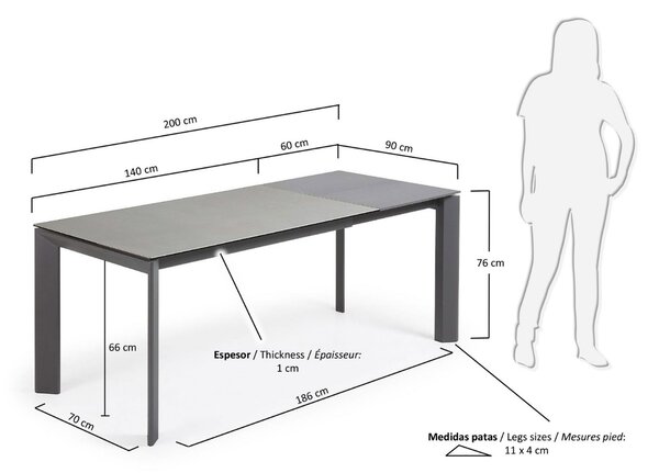 Šedý keramický rozkládací jídelní stůl Kave Home Axis III. 140/200 x 90 cm