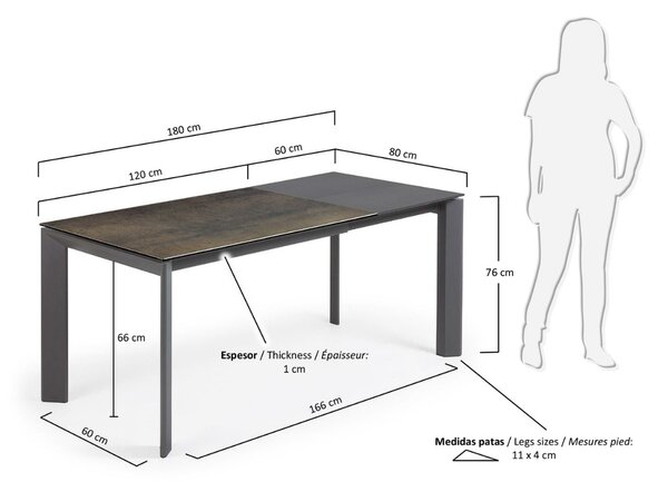 Šedý keramický rozkládací jídelní stůl Kave Home Axis V. 120/180 x 80 cm