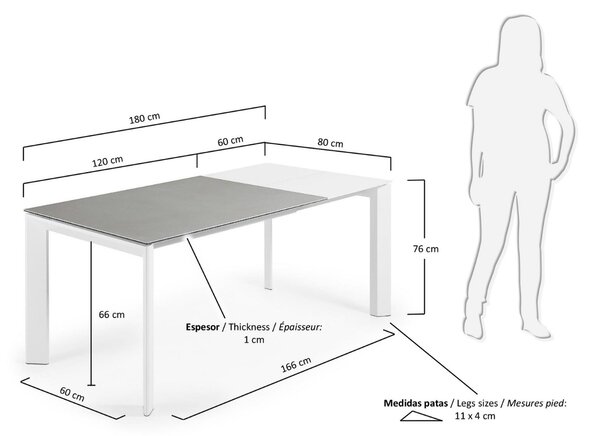 Šedý keramický rozkládací jídelní stůl Kave Home Axis 120/180 x 80 cm