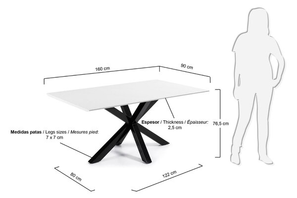 Bílý jídelní stůl Kave Home Argo 160 x 100 cm s černou kovovou podnoží