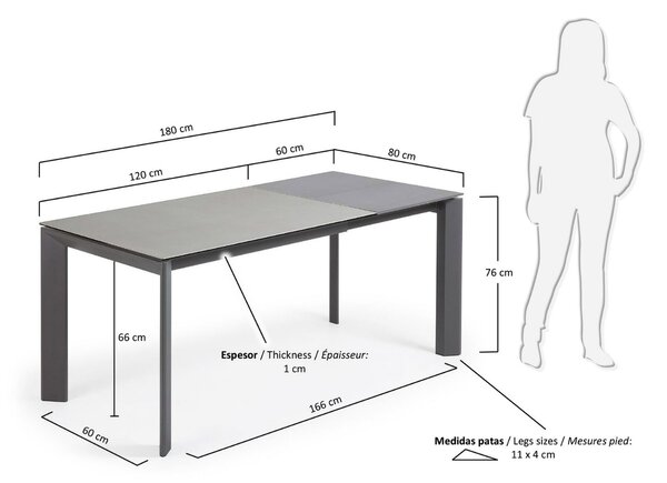 Šedý keramický rozkládací jídelní stůl Kave Home Axis IV. 120/180 x 80 cm