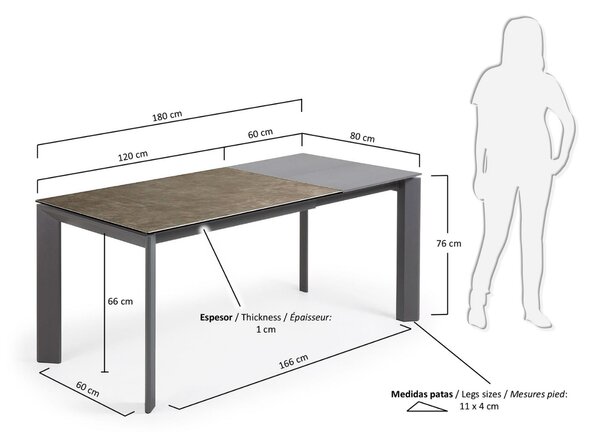Šedý keramický rozkládací jídelní stůl Kave Home Axis VI. 120/180 x 80 cm