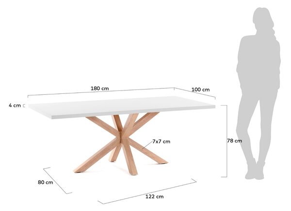 Bílý jídelní stůl Kave Home Argo 180 x 100 cm s přírodní kovovou podnoží