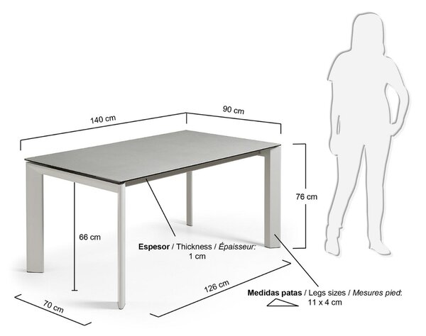 Šedý porcelánový rozkládací jídelní stůl Kave Home Axis 140/200 x 90 cm
