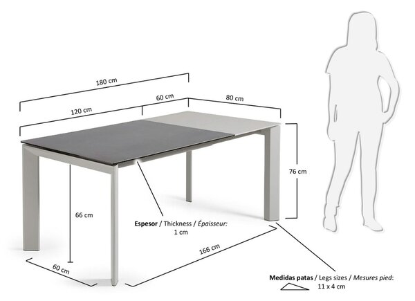 Antracitově šedý keramický rozkládací jídelní stůl Kave Home Axis IV. 120/180 x 80 cm