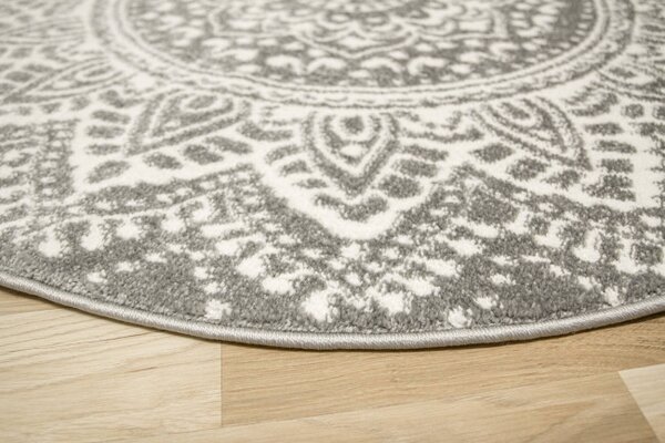 Koberec Lima G757A mandala, krémový / šedý kruh