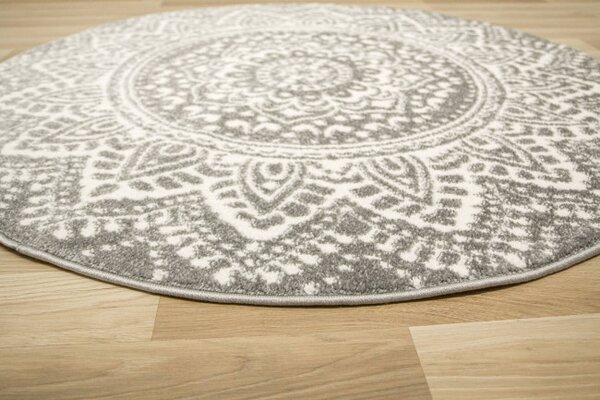 Koberec Lima G757A mandala, krémový / šedý kruh