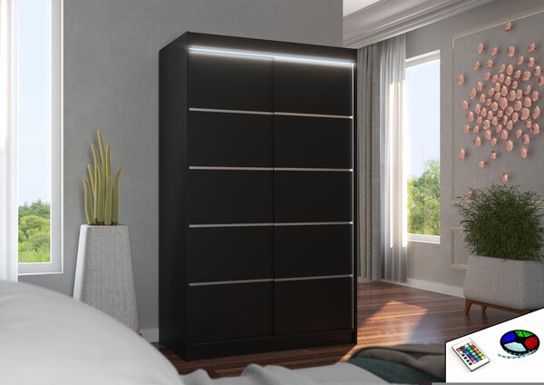 ADRK Šatní skříň posuvná s LED osvětlením BENISSO B 120 L, černá
