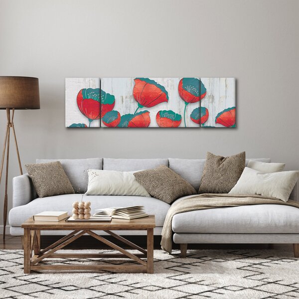 Obraz - Vlčí máky - petrolej (170x50 cm)