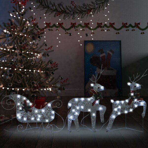 Vánoční dekorace sobi se sáněmi 60 LED diod venkovní stříbrní