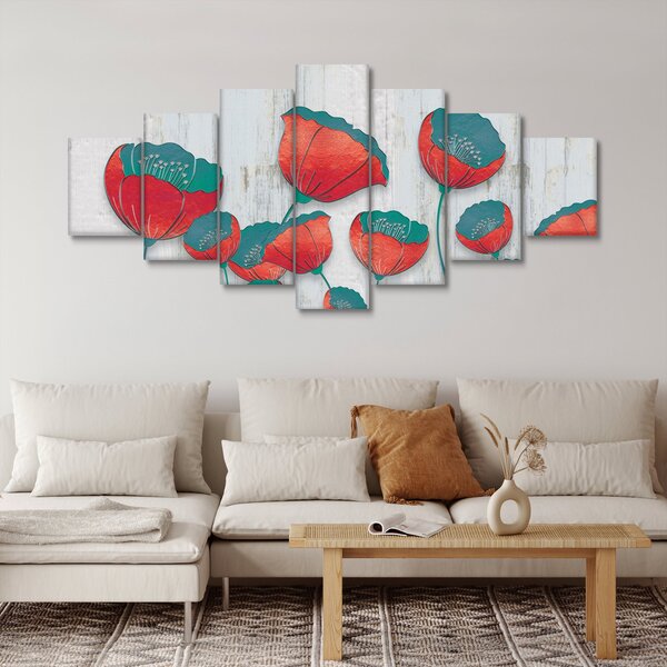 Obraz - Vlčí máky - petrolej (210x100 cm)