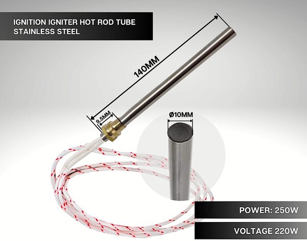 Odpor pro peletový kotel | Průměr žhavicí svíčky: 10 mm | Délka: 140 mm | Výkon: 250 W