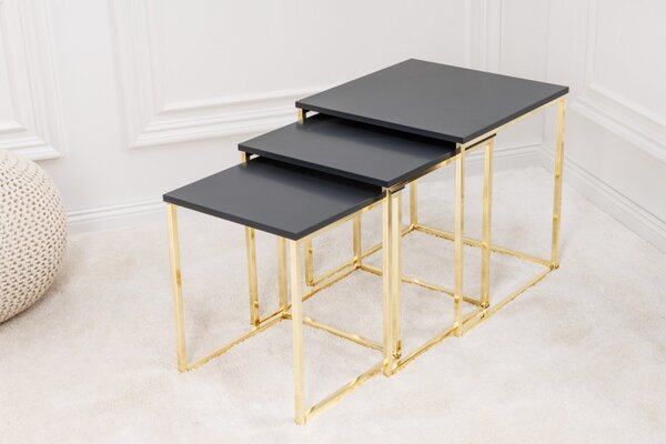 FurniGO Odkládací stolek New Elements sada 3ks zlatý