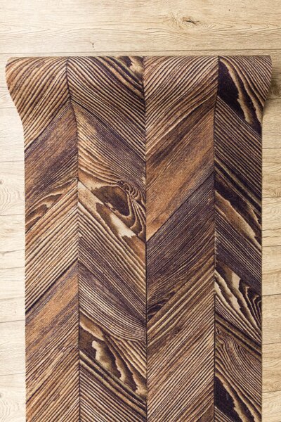 Protiskluzový běhoun DIGITAL - FRENCH CHEVRON hnědý / béžový