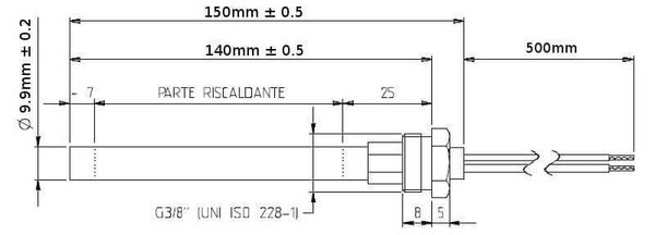 Zapalovací svíčka pro peletový kotel, 280 W, 140 mm, průměr 9,9 mm