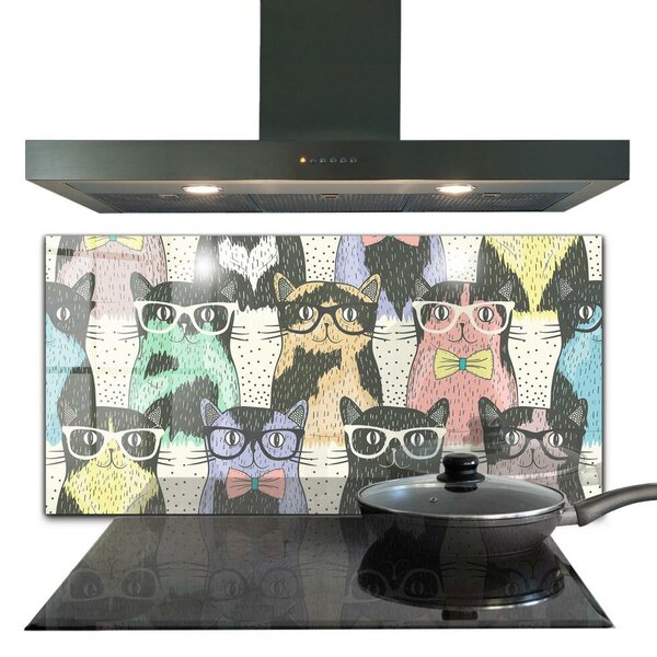 Skleněný panel Kočka hipster legrační ilustrace