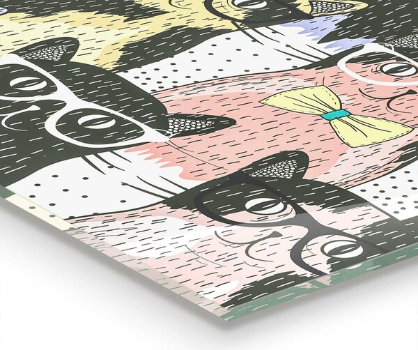 Skleněný panel Kočka hipster legrační ilustrace