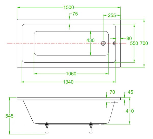 BPS-koupelny Akrylátová obdélníková vana k vestavbě HYD-NIL150-VEST 150x70 cm bílá, odtokový komplet chrom