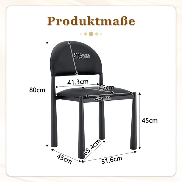 Sada dvou jídelních židlí, polokruhová opěradla, materiál: polyuretan (PU), kovové nohy, výška 80 cm (černá)