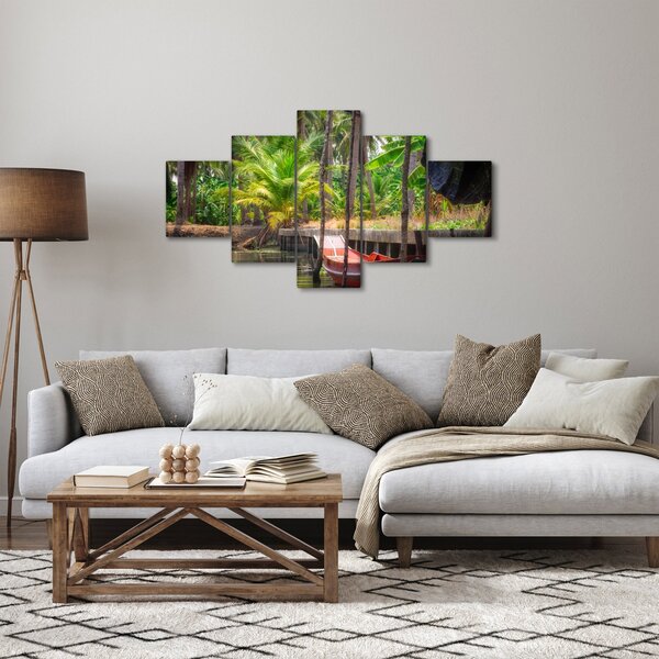 Obraz - Dřevěná loď na kanále, Thajsko (125x70 cm)